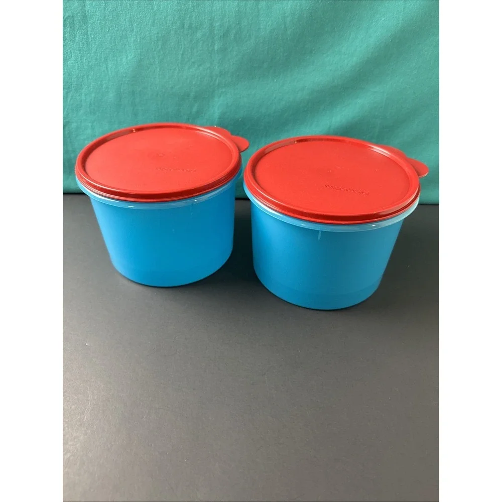 Tupperware Fridge Canister Bote Para Refri Set 8 Cup / 1.9L Blue Red Seals New